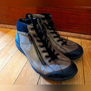 Remonte Zipper and Lace Sneakers, Size 37 (6), Brown and Black